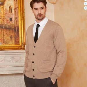 Kallspin Men’s Size Medium Wool Blend Neutral Beige Button Down Cardigan EUC